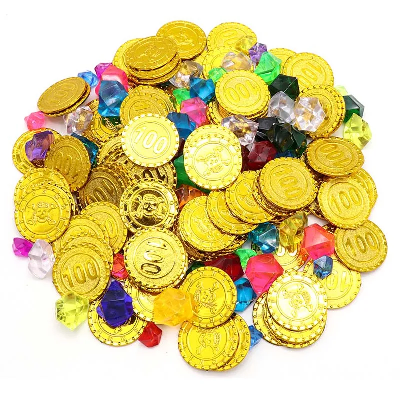 

100Pcs DIY Pirate Gold Coins Halloween Plastic Game Toys Prop Christmas Decorations For Home Kids Favor Game Treasure Supplies