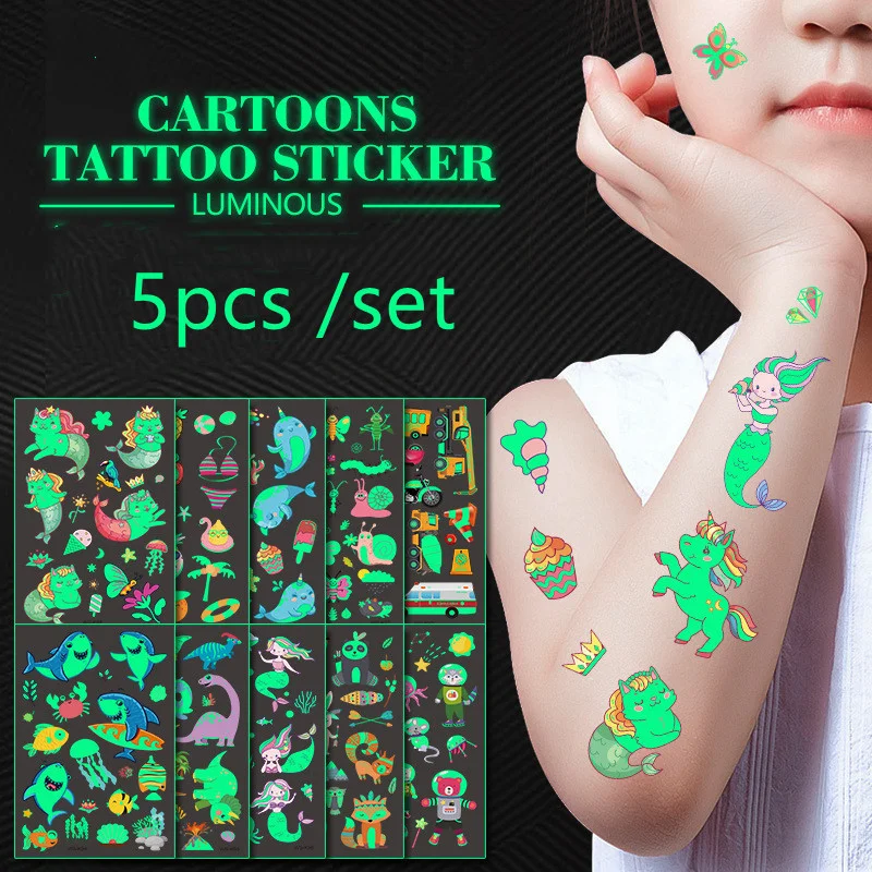 5pcs/lot Luminous Tattoo Child Cute Sticker Body Tattoo for Kids Face Temporary Racing Robot Mermaid Watch Tattoo Glow At Night
5pcs/lot Luminous Tattoo Child Cute Sticker Body Tattoo for Kids Face Temporary Racing Robot Mermaid Watch Tattoo Glow At Night