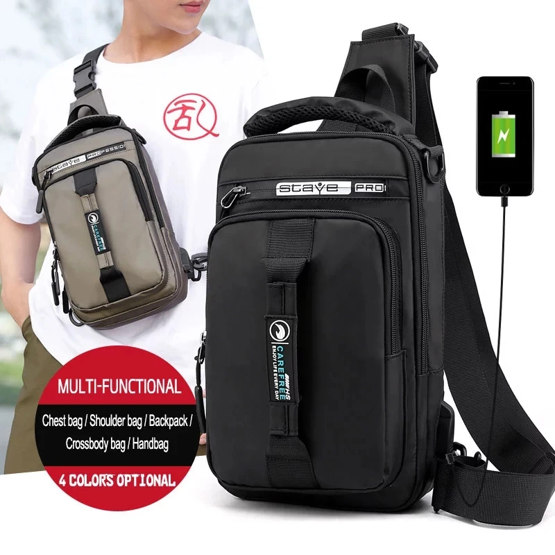 

Multifunction Crossbody Bag Men USB Charging Chest Pack Short Trip Messengers Chest Bag Waterproof Large Capacity Shoulder Bag