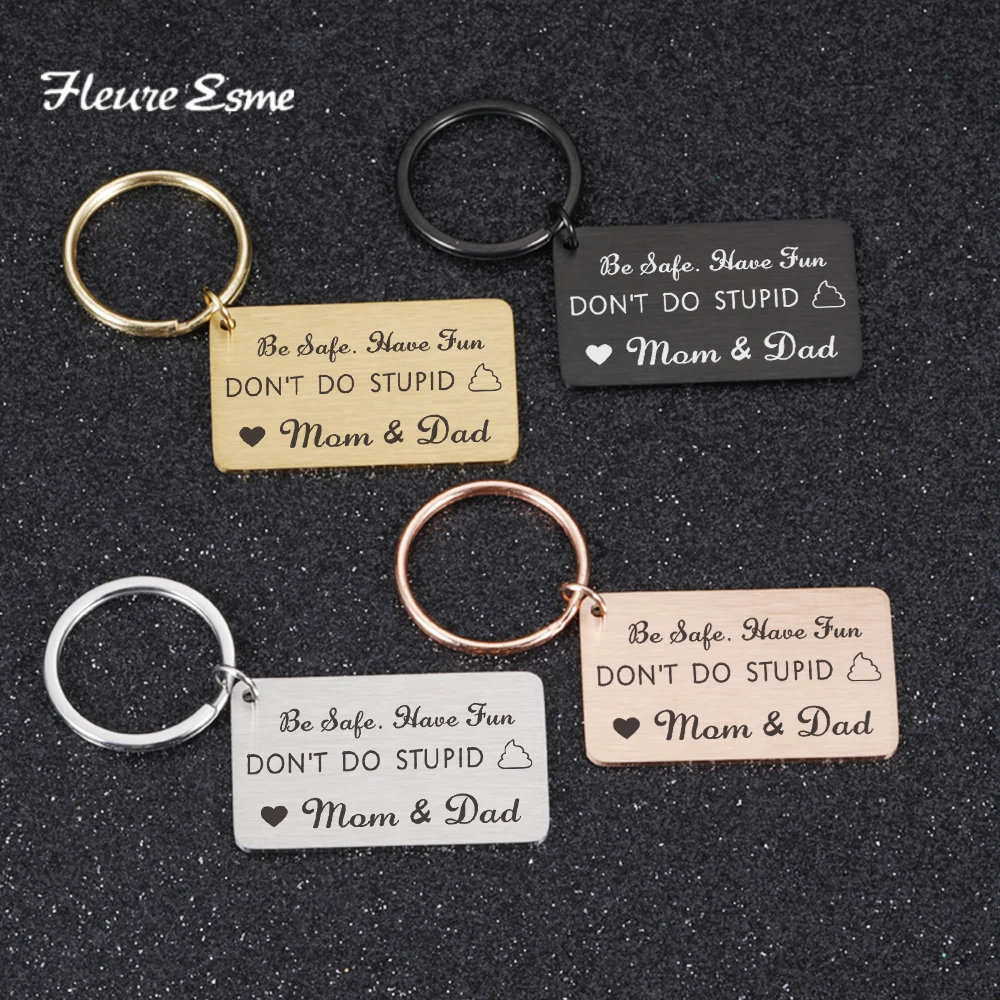 Custom Keychain Gift for Son Daughter From Dad Mom Key Chains Be Safe Have Fun Don't Be Stupid for Children Engrave Name Keyring
Custom Keychain Gift for Son Daughter From Dad Mom Key Chains Be Safe Have Fun Don't Be Stupid for Children Engrave Name Keyring