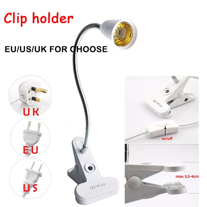 E27 Flexible Lamp AC power base holder Plugs Holder desk Clip socket EU US UK E27 for Book living room night light grow Lights
E27 Flexible Lamp AC power base holder Plugs Holder desk Clip socket EU US UK E27 for Book living room night light grow Lights