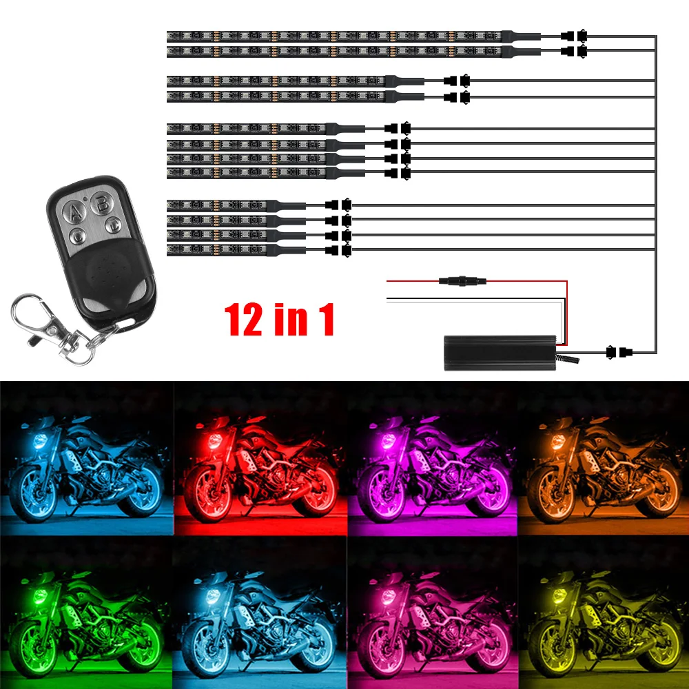 12 in 1 Decorative Light Remote Control for Car Motorcycle RGB Foot Light Ambient Lamp LED Strip Atmosphere Lamp 120 LED Beads
12 in 1 Decorative Light Remote Control for Car Motorcycle RGB Foot Light Ambient Lamp LED Strip Atmosphere Lamp 120 LED Beads