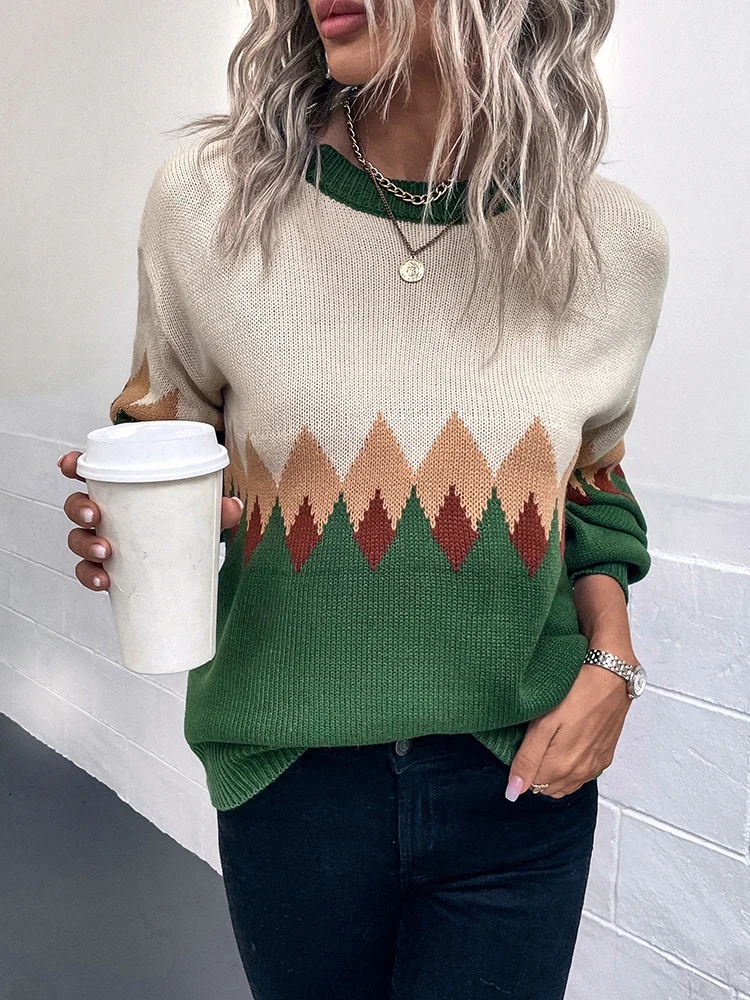 

Fitshinling Vintage Women's Sweater Pullover Patchwork Tops Knit Korean Fashion Slim Pulls Winter Jerseys Christmas Sweaters New