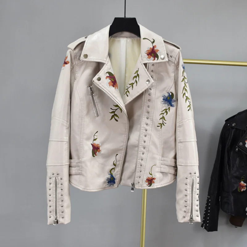 2023 New Spring Women Floral Print Embroidery Pu Faux Leather Jacket Streetwear Punk Style Biker Turn Down Collar Black Coat
2023 New Spring Women Floral Print Embroidery Pu Faux Leather Jacket Streetwear Punk Style Biker Turn Down Collar Black Coat