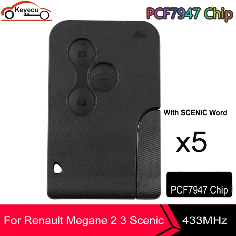 KEYECU 5PCS 3 Button Smart Key Card 433Mhz PCF7947 Chip For Renault Megane 2 3 Scenic Grand 2003-2008 Remote Car Key
KEYECU 5PCS 3 Button Smart Key Card 433Mhz PCF7947 Chip For Renault Megane 2 3 Scenic Grand 2003-2008 Remote Car Key