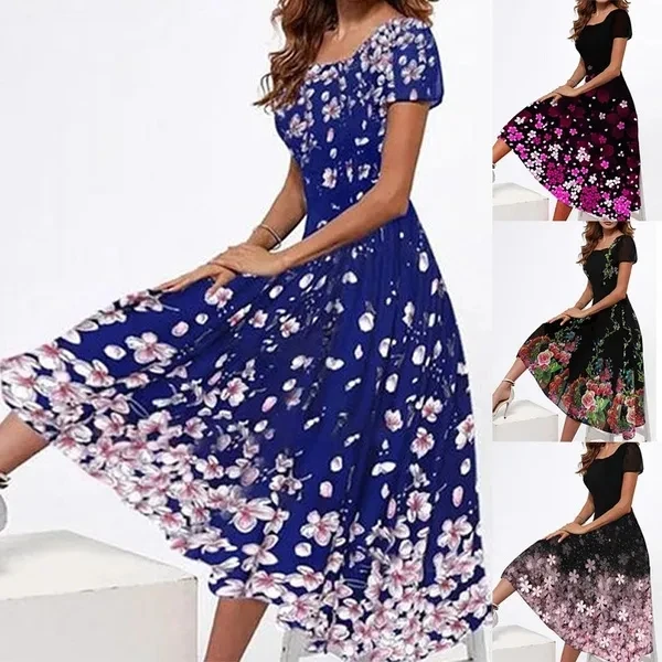 2023 Women Fashion Short Sleeve Square Neck Floral Print Maxi Dress Casual Loose Big Swing Dress
2023 Women Fashion Short Sleeve Square Neck Floral Print Maxi Dress Casual Loose Big Swing Dress