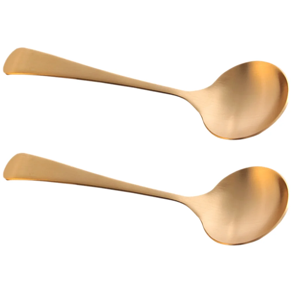 

2 Pcs Soup Spoons Serving Copper Porridge Home Manual Dining Ladle Supplies Dessert