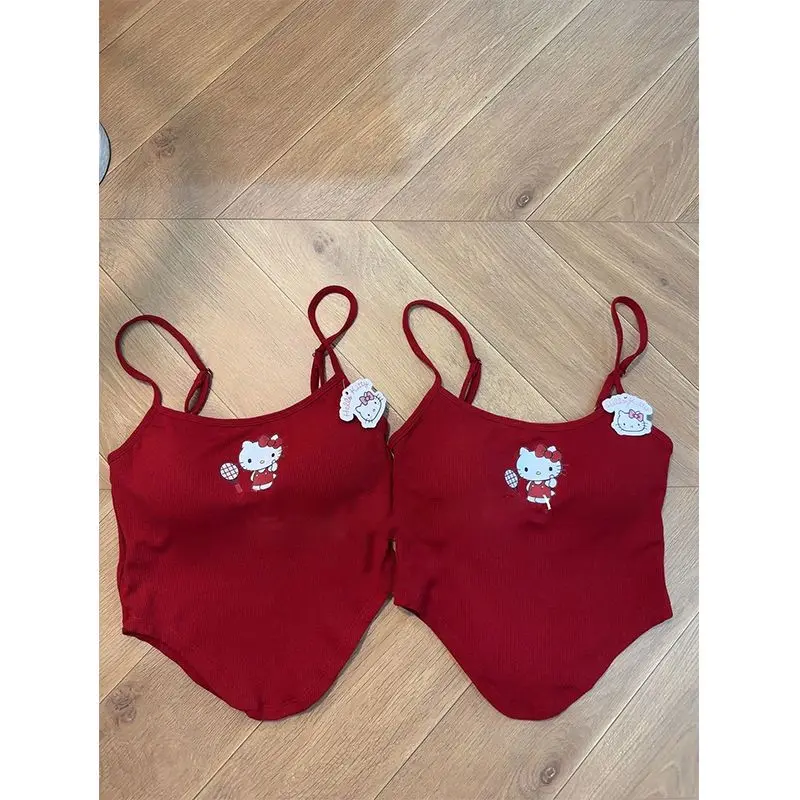 Блузка с рисунком Hello Kitty, летняя верхняя одежда для девушек, подтяжки с острым котенком и открытым пупком
Блузка с рисунком Hello Kitty, летняя верхняя одежда для девушек, подтяжки с острым котенком и открытым пупком