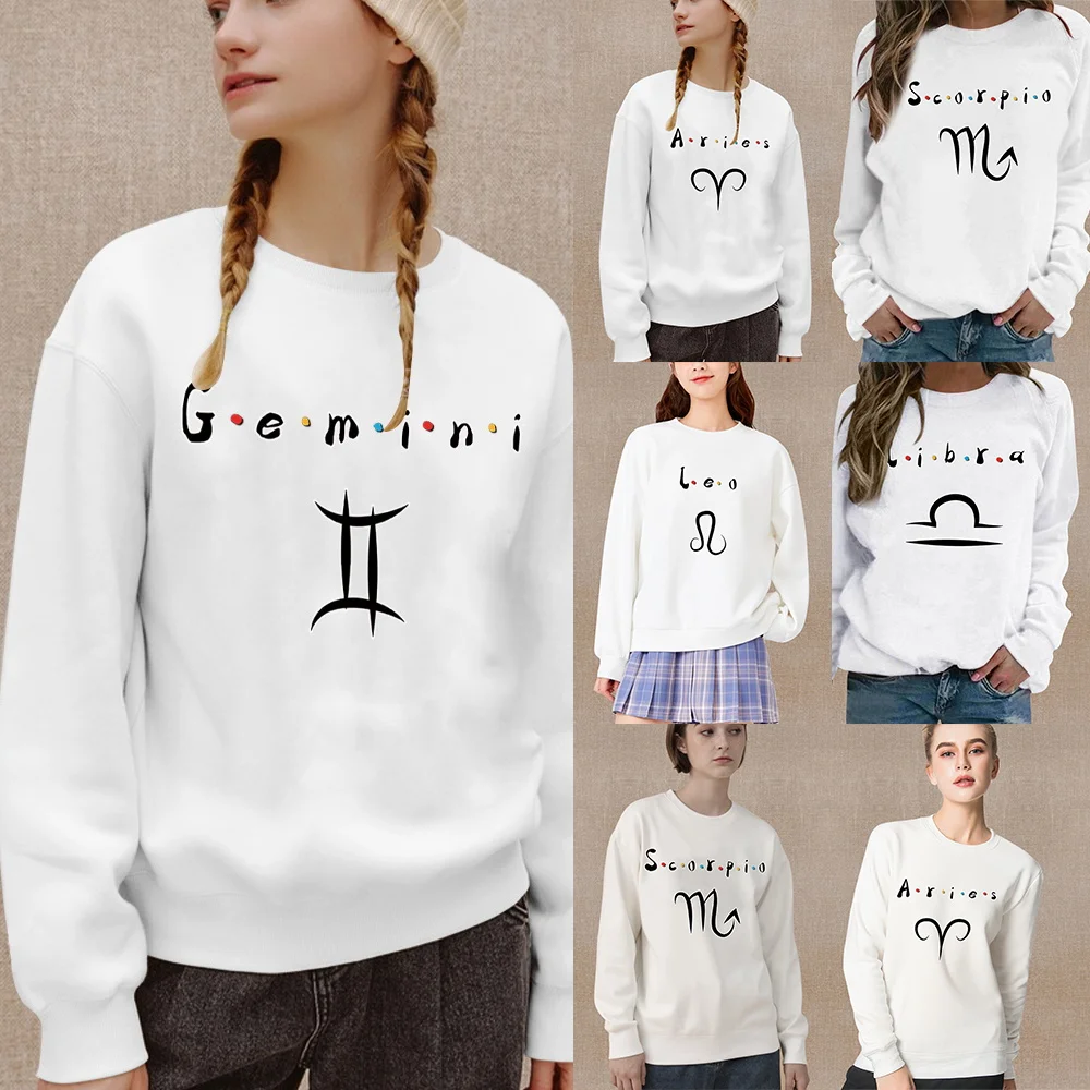 Women Clothing Fashion White Long-sleeved Shirt Twelve Constellation Pattern Printing Series O-neck Casual Autumn Warm Pullover
Women Clothing Fashion White Long-sleeved Shirt Twelve Constellation Pattern Printing Series O-neck Casual Autumn Warm Pullover