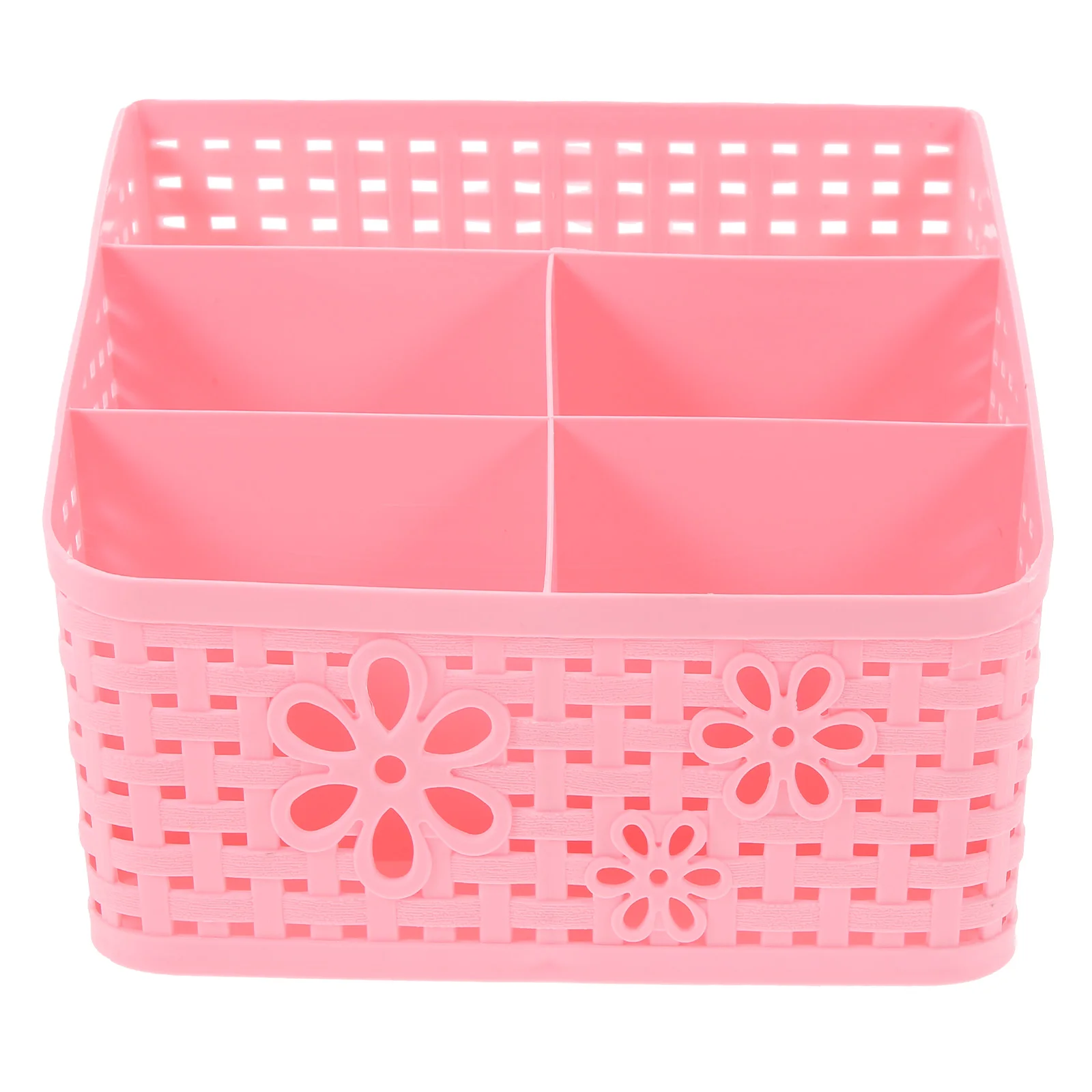 

Storage Box Large Capacity Imitation Rattan Baskets Drawer Plastic Hollow Desktop Sundries Storage Basket(Pink)