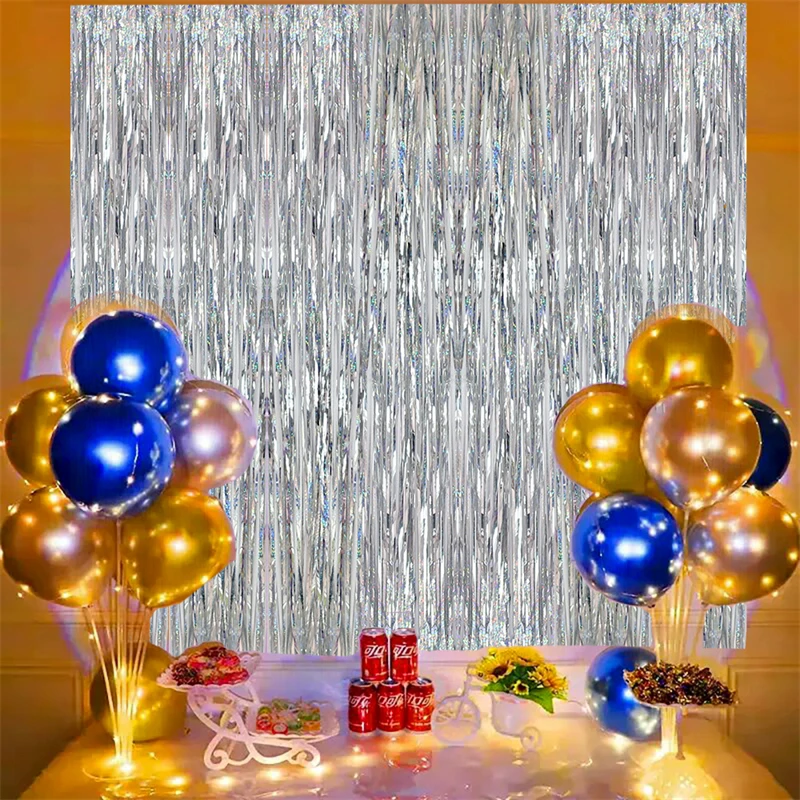 

2Pack Party Backdrop Metallic Foil Fringe Tinsel Curtain Adult Kids Birthday Party Wedding Decoration Baby Shower Favor Supplies