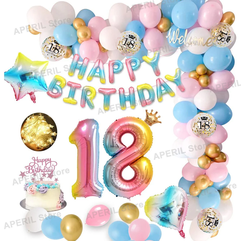 APERIL Girl 18th Birthday Balloon Decor Birthday Party Decorations for Girls Pink Blue Balloon Garland Arch Set LED String Light
APERIL Girl 18th Birthday Balloon Decor Birthday Party Decorations for Girls Pink Blue Balloon Garland Arch Set LED String Light