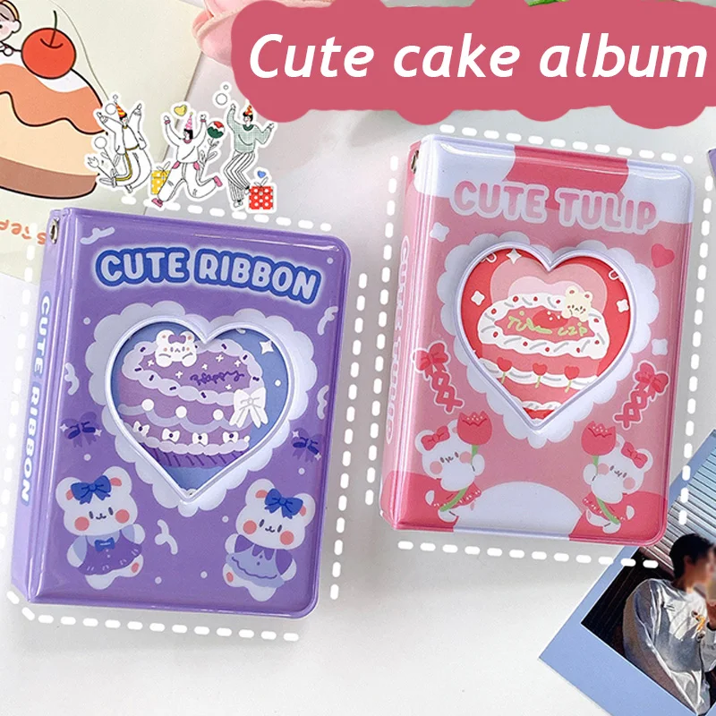 

Cute Cake Photo Album 3 Inch Kpop Photocards Holder Photo Sleeve Storage Book 40 Grids Idol Photos Collection Book Home Decor