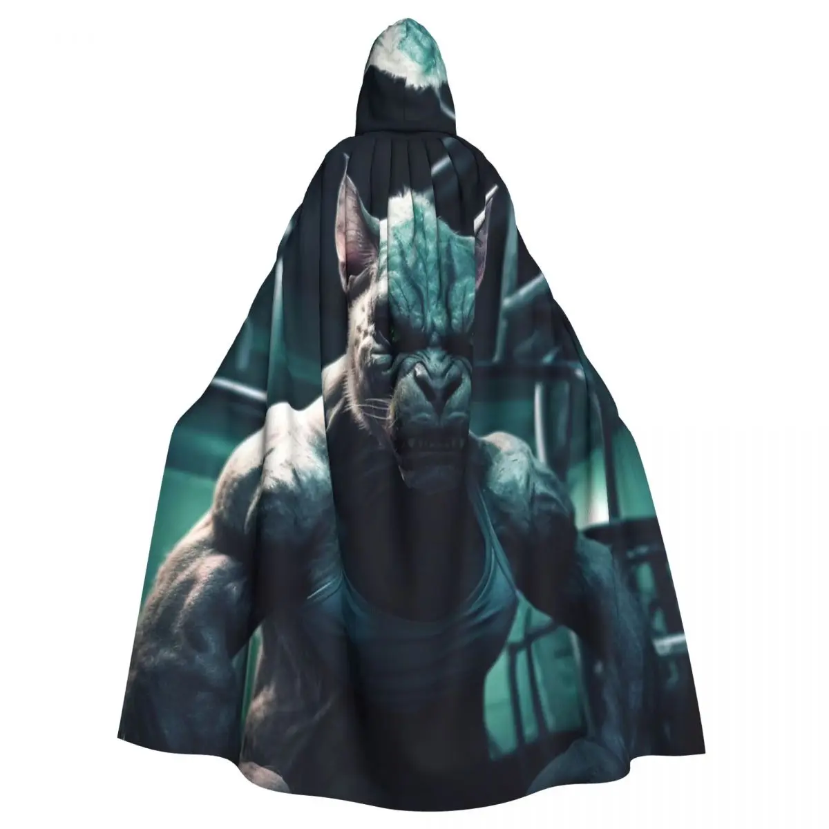 

Gym Big Scary Ugly Cat Miaw Hooded Cloak Halloween Party Cosplay Woman Men Adult Long Witchcraft Robe Hood