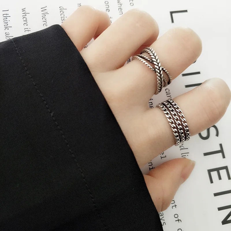 

Unique Corss Silver Lines Rings Bijoux Simple Style Multilayer Line Rings for Women Gifts Multi Layered Chains Vintage Rings