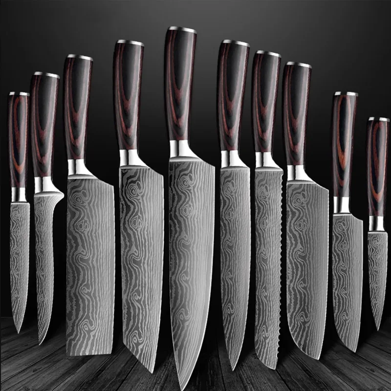 8-inch Chef's Knife Kitchen Knife Stainless Steel Knife Imitation Damascus Large Wave Pattern color Wooden Handle
8-inch Chef's Knife Kitchen Knife Stainless Steel Knife Imitation Damascus Large Wave Pattern color Wooden Handle