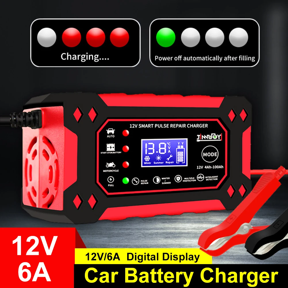 Full Automatic Car Battery Charger 12V 6A Digital Display Detection Pulse Repair For Car Moto Boat Lead Acid Battery Agm Gel Wet
Full Automatic Car Battery Charger 12V 6A Digital Display Detection Pulse Repair For Car Moto Boat Lead Acid Battery Agm Gel Wet