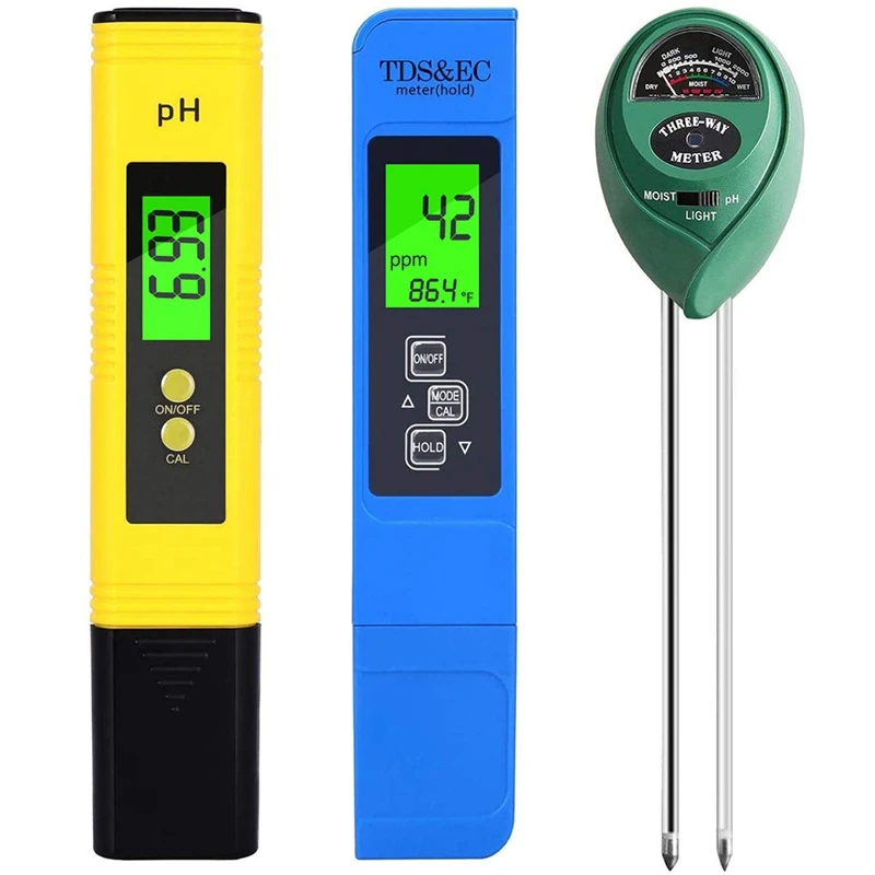 PH Meter, TDS PPM Meter, Soil PH Tester, PH/EC Digital Kit, Soil Tester Combo 3 Pack
PH Meter, TDS PPM Meter, Soil PH Tester, PH/EC Digital Kit, Soil Tester Combo 3 Pack