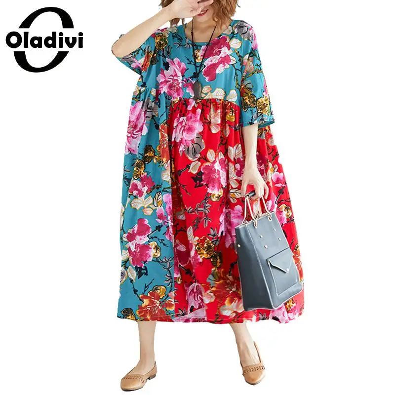 Платье Oladivi женское хлопково-льняное в стиле бохо, Повседневная Длинная рубашка-туника свободного кроя с цветочным принтом, большие размеры
Платье Oladivi женское хлопково-льняное в стиле бохо, Повседневная Длинная рубашка-туника свободного кроя с цветочным принтом, большие размеры