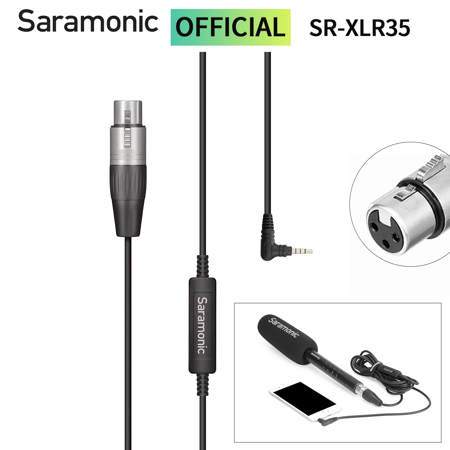 Saramonic SR-XLR35 Adapter Cable 3.5mm TRRS to 3 Pin XLR Female Jack for Wireless Microphone Mobile Phone Smartphone ipad iPod 
Saramonic SR-XLR35 Adapter Cable 3.5mm TRRS to 3 Pin XLR Female Jack for Wireless Microphone Mobile Phone Smartphone ipad iPod