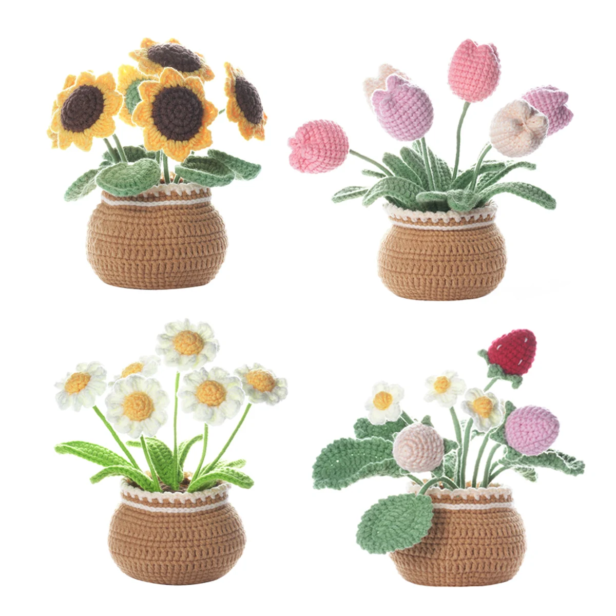 

DIY Sunflower Daisy Lily Flower Crochet Knitting Kit Tulip Flower Wool Yarn Thread Cord Crochet Material Kit Beginner Starter