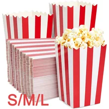 10/30/50Pcs Popcorn Boxes Red White Striped Popcorn Bags Small Holders Movie Night Classic Cup Celebration Birthday Party Decor