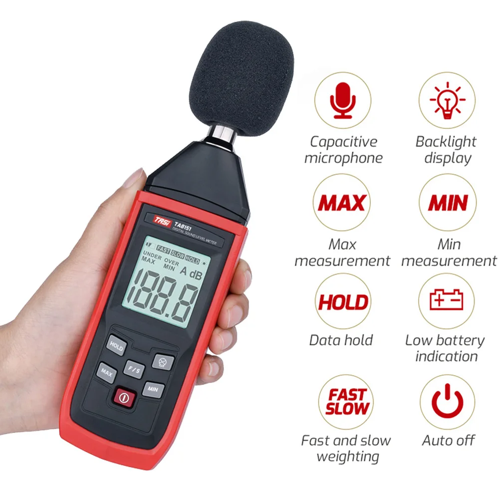 TA8151 Noise Measuring Instrument db Meter Digital Sound Level Meter Noise Tester Sound Detector 30~130dB Decibels Sound Meter
TA8151 Noise Measuring Instrument db Meter Digital Sound Level Meter Noise Tester Sound Detector 30~130dB Decibels Sound Meter