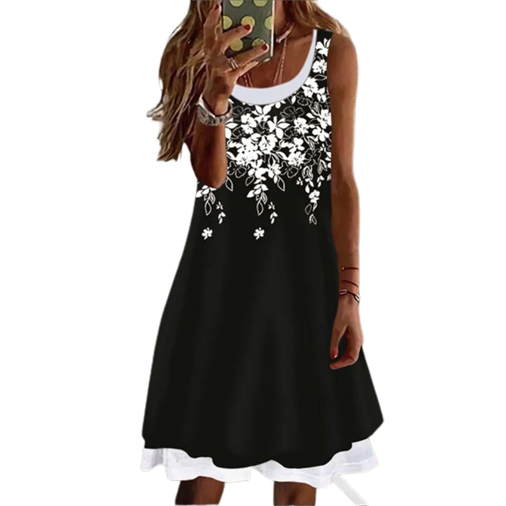 Summer Dresses for Women Sleeveless Tank Dress Floral Prints Knee Length Dress Casual Loose O-Neck Fake Two Dress
Summer Dresses for Women Sleeveless Tank Dress Floral Prints Knee Length Dress Casual Loose O-Neck Fake Two Dress