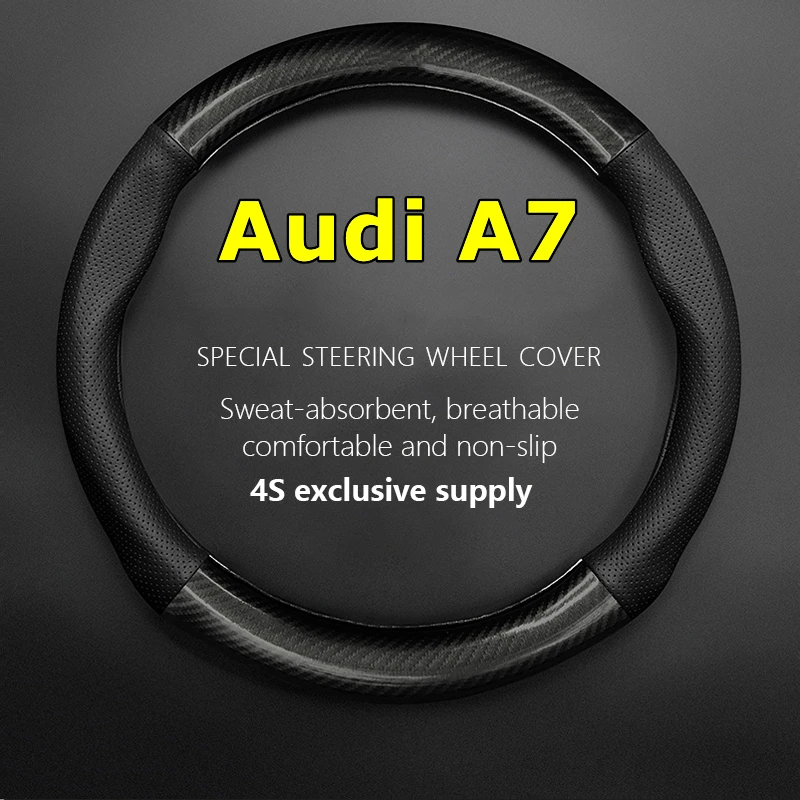 

Car PUleather For Audi A7 Steering Wheel Cover Genuine Leather Carbon Fiber Fit 55 40 45 TFSI Quattro 2019 2020 2021 2022 2023