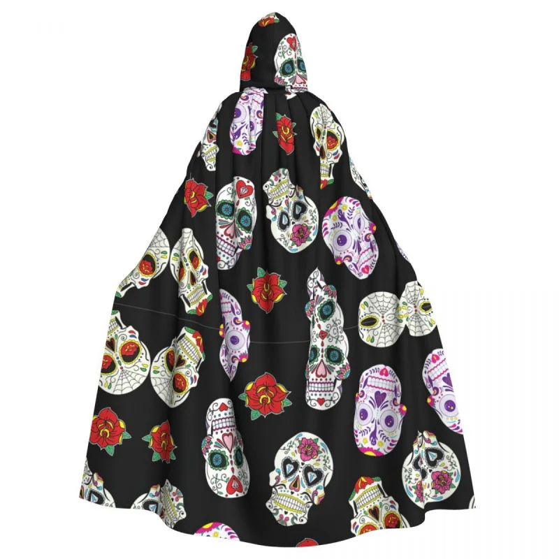 

Sugar Skull Day Of The Dead Pattern Hooded Cloak Halloween Party Cosplay Woman Men Adult Long Witchcraft Robe Hood