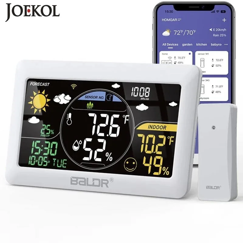 BALDR WiFi Weather Station Wireless Indoor Outdoor Thermometer Wall Alarm Clock Pressure App Online Real-time Forecast Monitor 
BALDR WiFi Weather Station Wireless Indoor Outdoor Thermometer Wall Alarm Clock Pressure App Online Real-time Forecast Monitor