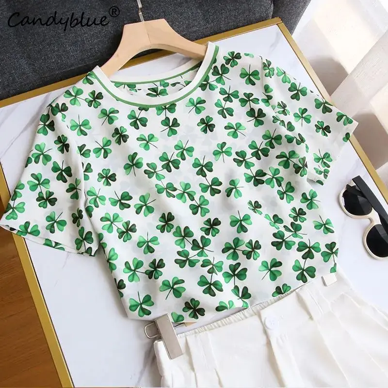 Женская шифоновая рубашка с коротким рукавом, Повседневная Свободная блузка с принтом в виде четырехлистных листьев, универсальный топ, лето 2023
Женская шифоновая рубашка с коротким рукавом, Повседневная Свободная блузка с принтом в виде четырехлистных листьев, универсальный топ, лето 2023