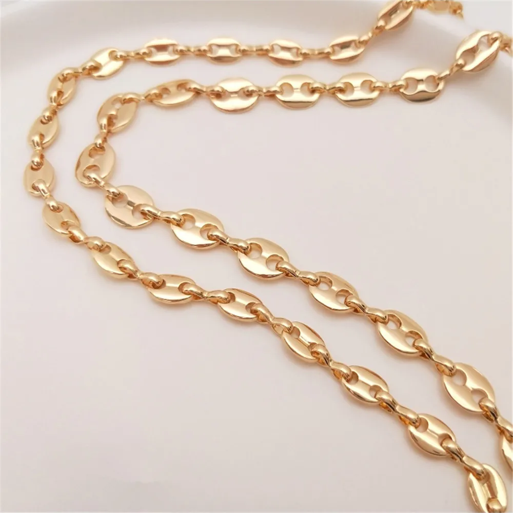 

14K Gold Plating Pig nose chain double hole coffee bean splicing chain manual loose chain DIY bracelet necklace accessories