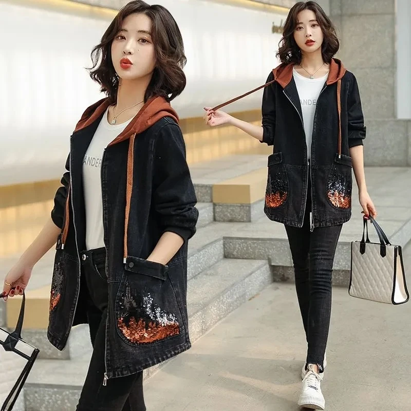 2023 Retro Large Size Sequin Denim Jacket For Women's Clothing Spring Autumn New Slim Casual Hooded Jeans Coats Girls Tops BC323
2023 Retro Large Size Sequin Denim Jacket For Women's Clothing Spring Autumn New Slim Casual Hooded Jeans Coats Girls Tops BC323