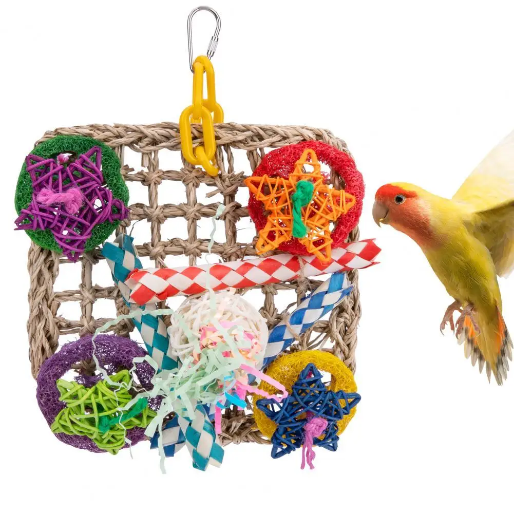 

Bird Chew Toy Colorful Five-pointed Star Shredded Paper Accessories Weaved Net Parrot Hanging Net Bite Toy Bird Suppiles