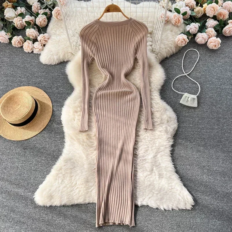 Casual Solid Color O-Neck Slim Dress 2023 Winter Long Sleeve Knitted Dress Autumn Sexy Bodycon Long Sweater Dress Vestidos 29656
Casual Solid Color O-Neck Slim Dress 2023 Winter Long Sleeve Knitted Dress Autumn Sexy Bodycon Long Sweater Dress Vestidos 29656