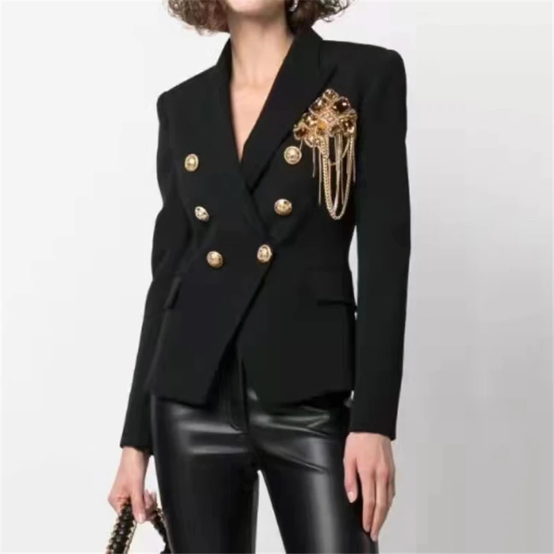 Autumn and winter new women's lapel blazerhigh quality chain crystal badge double breasted commutersolid color slim casualjacket
Autumn and winter new women's lapel blazerhigh quality chain crystal badge double breasted commutersolid color slim casualjacket