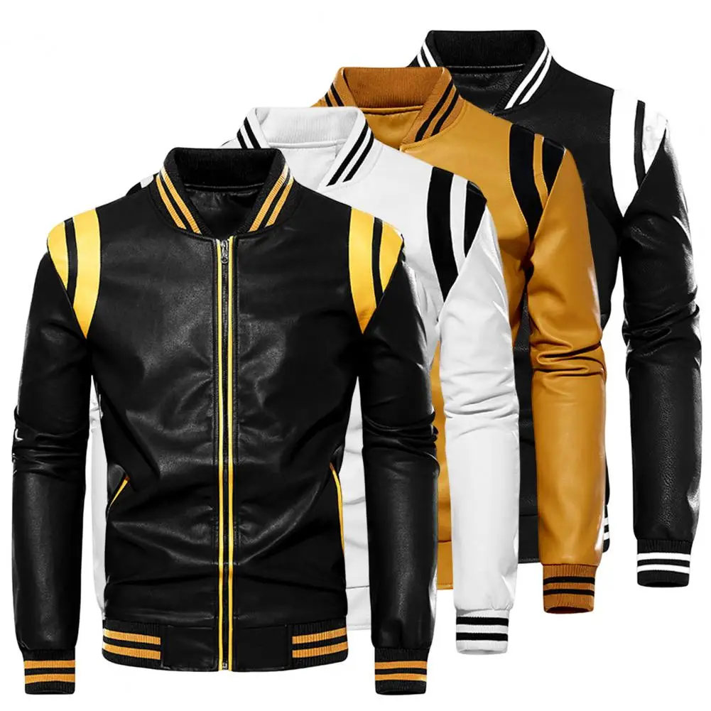 Temperament Trendy Contrast Color Smooth Surface Motorcycle Jacket Autumn Jacket Coat Stand Collar for Daily Wear 
Temperament Trendy Contrast Color Smooth Surface Motorcycle Jacket Autumn Jacket Coat Stand Collar for Daily Wear