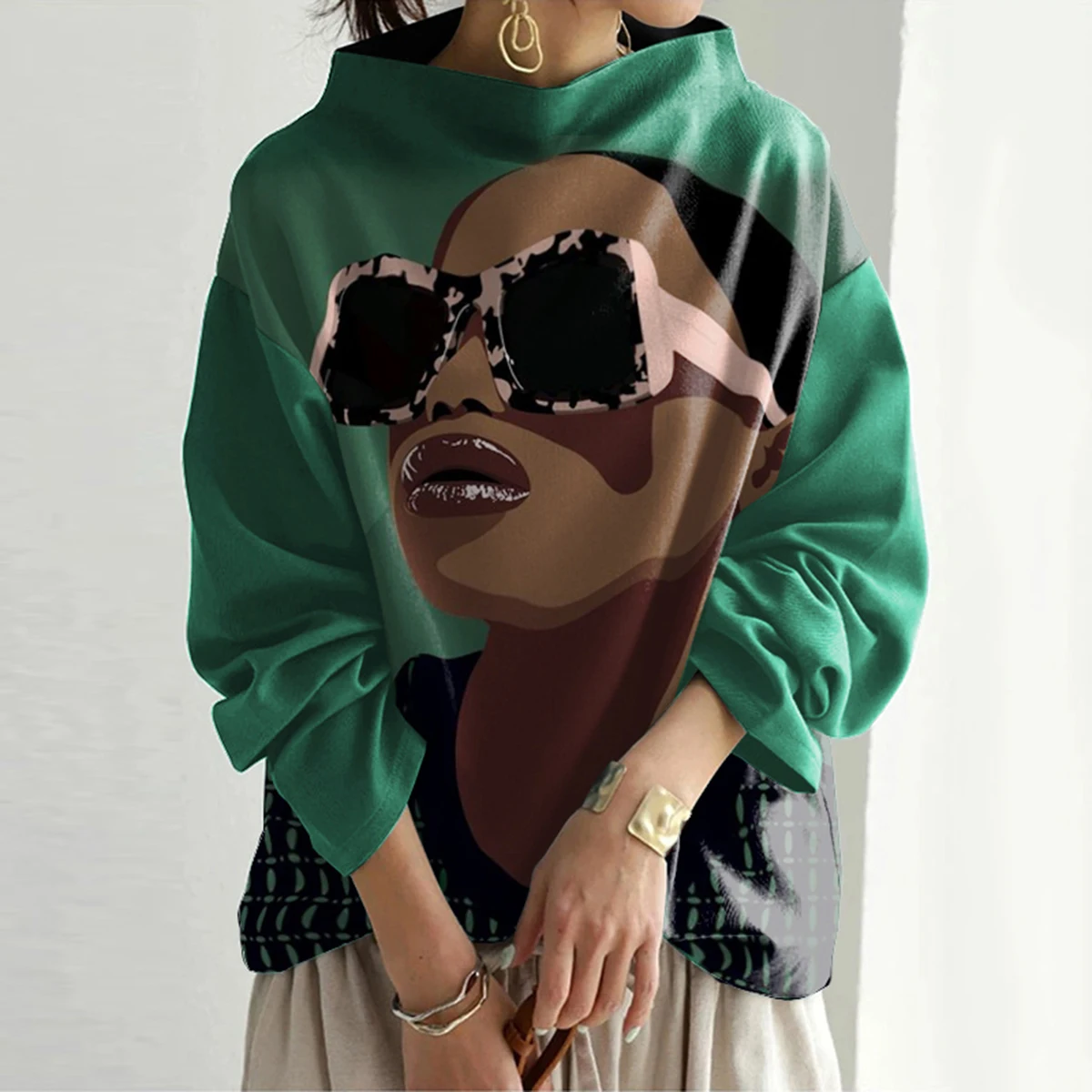 Uoozee Female Tops Fashion Urban Stylish Green Selection Long Sleeves Cartoon Printed High-Neck T-Shirts Tops For Women 2022 New
Uoozee Female Tops Fashion Urban Stylish Green Selection Long Sleeves Cartoon Printed High-Neck T-Shirts Tops For Women 2022 New