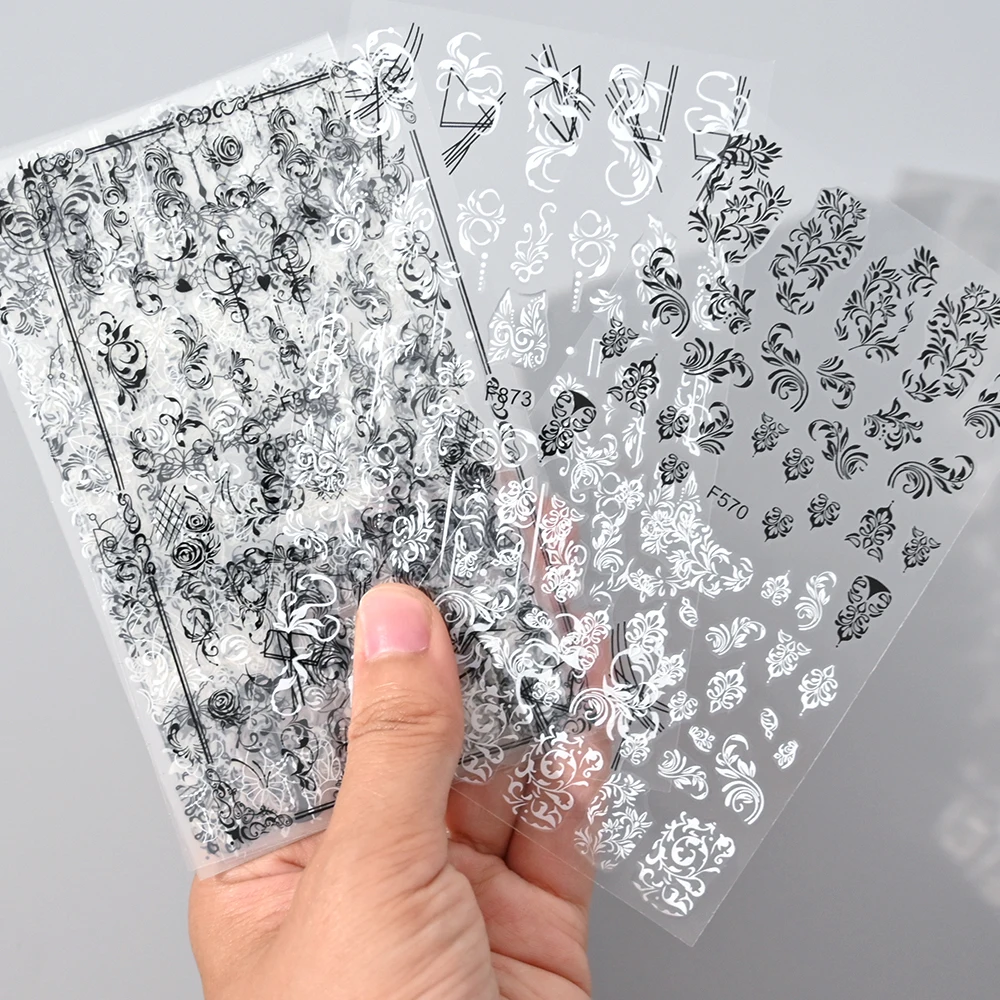 6Pcs/Set Rose Flowers Design Black White Lace 3D Self Adhesive Nail Decorations Stickers Vintage Simple Floral Manicure Decals #
6Pcs/Set Rose Flowers Design Black White Lace 3D Self Adhesive Nail Decorations Stickers Vintage Simple Floral Manicure Decals #