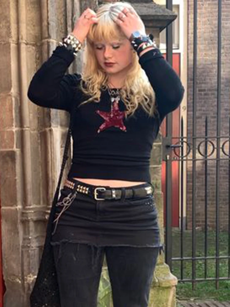 Sunny y.j. Star Women Patterned Long Sleeve T-Shirt Contrast Sequin Patches Grunge Clothes O Neck Slim Basic Vintage Autumn Tops
Sunny y.j. Star Women Patterned Long Sleeve T-Shirt Contrast Sequin Patches Grunge Clothes O Neck Slim Basic Vintage Autumn Tops