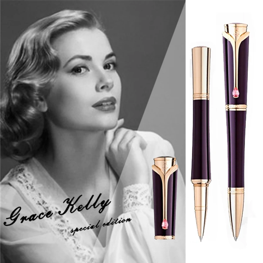 

YAMALANG MB Ballpoint Pen For Grace Kelly Dark Purple With Teardrop Shape Diamond Stone Clip With Serial Number