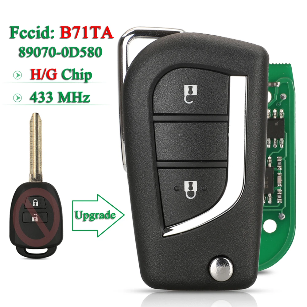 

jingyuqin Upgrade B71TA G/H Chip For YARIS 2014 2017 Fit VIOS 2013 2016 Filp Remote Car Key 433MHz 89070-0D58 Fob Toy43 Blade