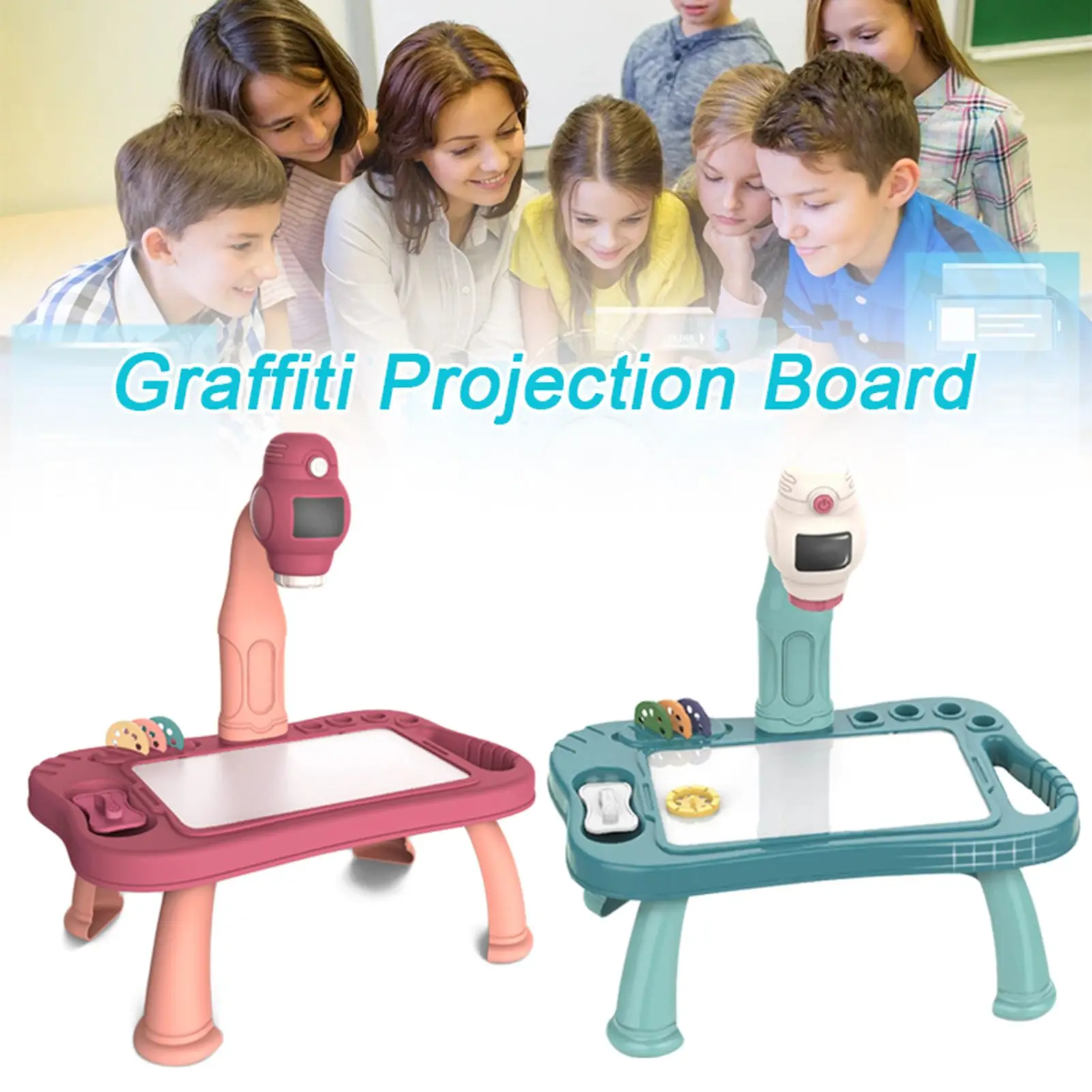 

Smart Projector Kids Painting Table Set Develop Creativity Gaming Wring Plates for Kindergarten Classroom Games HANW88