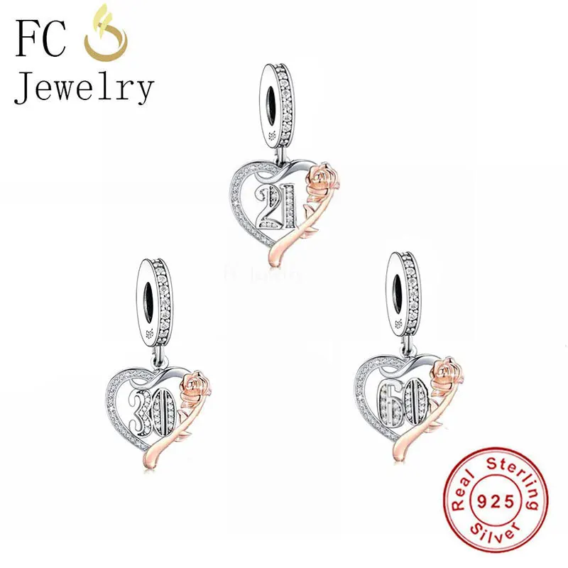 

FC Jewelry Fit Original Pan Charms Bracelet 925 Silver Rose Flower Number Heart Bead For Making Women Anniversary Berloque