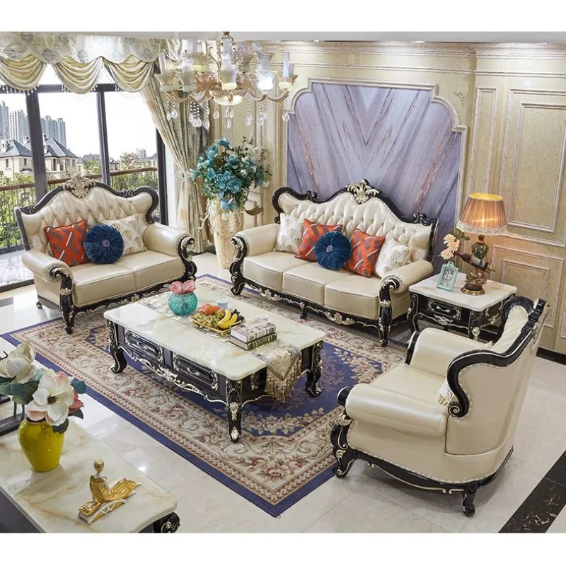 European-style sofa leather solid wood sofa 123 combination small apartment living room luxury villa light luxury
European-style sofa leather solid wood sofa 123 combination small apartment living room luxury villa light luxury
