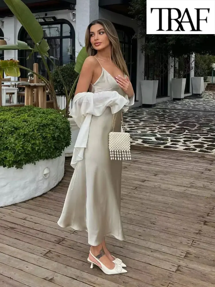 TRAF Women's Satin Dress Sleeveless Slip Dress Woman Backless Sexy Long Dresses For Women 2023 Corset Midi Summer Dresses
TRAF Women's Satin Dress Sleeveless Slip Dress Woman Backless Sexy Long Dresses For Women 2023 Corset Midi Summer Dresses