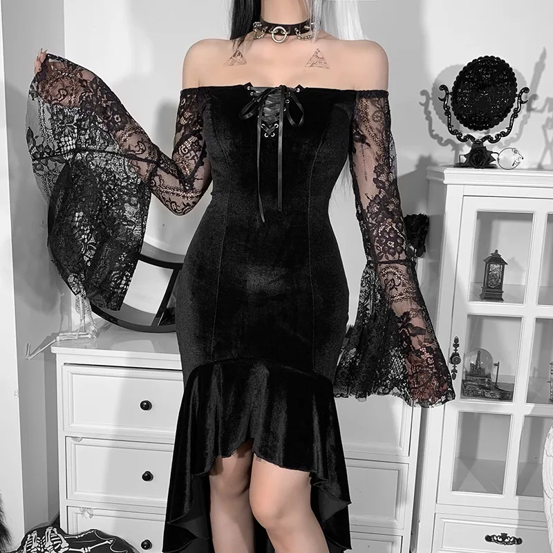 Dark Black Retro Evening Dress Women Velvet Lace Mini Dress American Sexy Ladies Fashion Lace Up Short Dresses RXHLYQ493
Dark Black Retro Evening Dress Women Velvet Lace Mini Dress American Sexy Ladies Fashion Lace Up Short Dresses RXHLYQ493