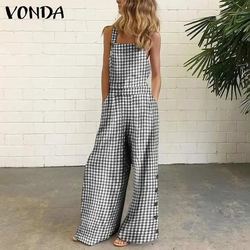 VONDA Vintage Plaid Rompers Summer Wide Leg Pants Female Casual Party Overalls Women Jumpsuits Sexy Sleeveless Playsuits 2022
VONDA Vintage Plaid Rompers Summer Wide Leg Pants Female Casual Party Overalls Women Jumpsuits Sexy Sleeveless Playsuits 2022