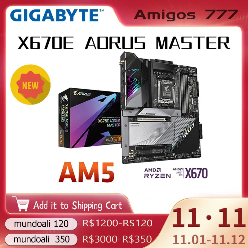 Материнская плата X670 AM5 Gigabyte X670E AORUS MASTER с поддержкой 7000 серий Ryzen CPU AMD DDR5 RAM 5200 МГц 128 ГБ AM5 Socket Поддержка процессора Ryzen 7000 R5 7600X R7 7700X R9 7900X R9 7950X CPU ...
Материнская плата X670 AM5 Gigabyte X670E AORUS MASTER с поддержкой 7000 серий Ryzen CPU AMD DDR5 RAM 5200 МГц 128 ГБ AM5 Socket Поддержка процессора Ryzen 7000 R5 7600X R7 7700X R9 7900X R9 7950X CPU ...
